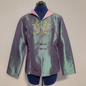 Embroidered Green Silk Taffeta Tang Jacket Size L
